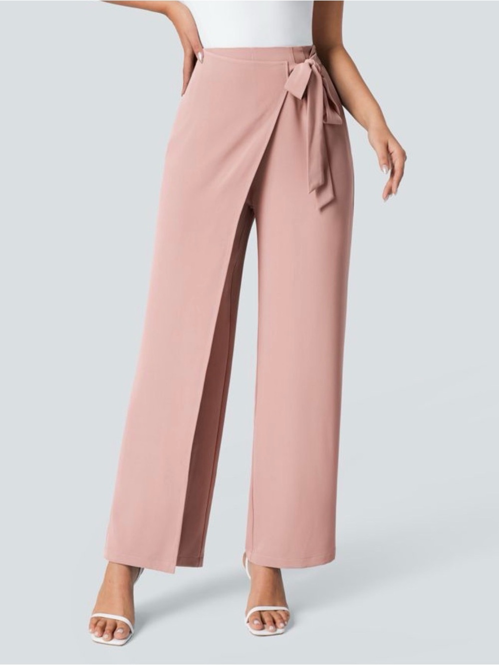 Halara Flex High Waisted Tie Side Wide Leg Pants M Petite Pink